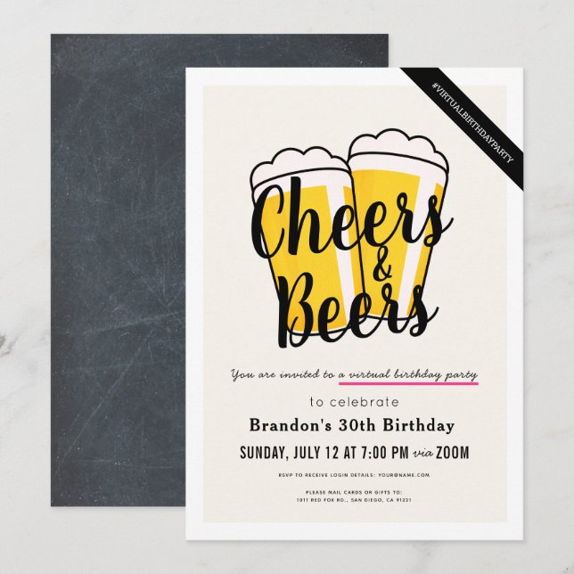 Cheers & Beers Virtual Birthday Party Invitation (Front/Back)