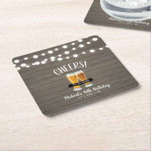 Cheers Beers   Wood Adult 40th Birthday Party Square Paper Coaster