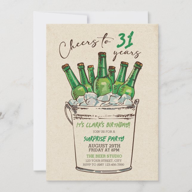 Cheers Birthday Invitation, Adult Birthday Invitation (Front)