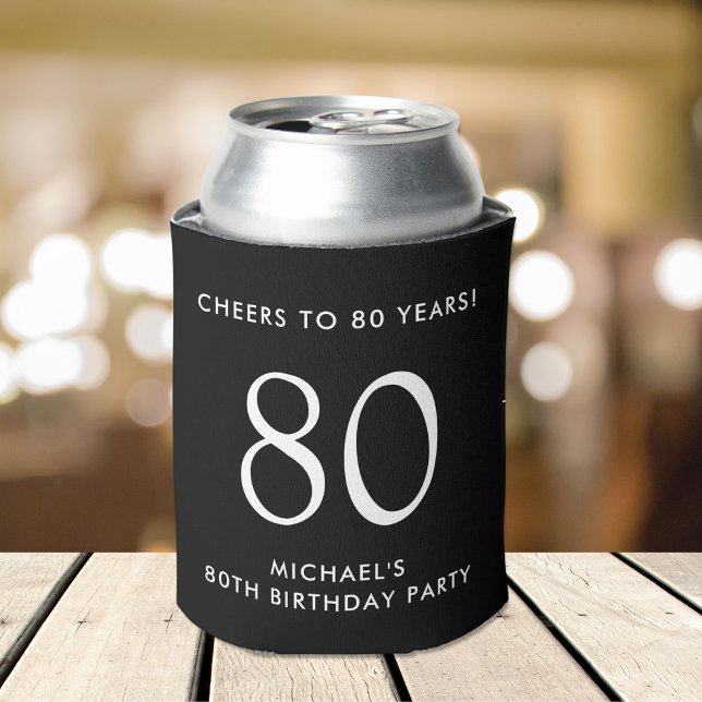 Cheers Black 80th Birthday Party Can Cooler (Creator Uploaded)