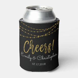 Cheers Black and Gold Foil String Lights Can Cooler