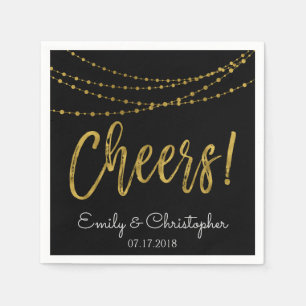 Cheers Black and Gold Foil String Lights Napkin