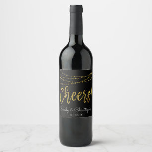 Cheers Black and Gold Foil String Lights Wine Label