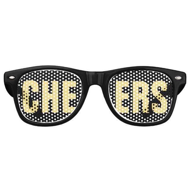 'CHEERS' Black and Gold Party Retro Sunglasses (Front)