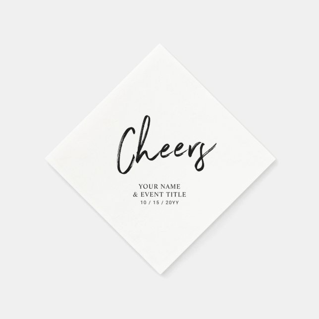 Cheers | Black Brush Lettering Custom Party Napkin (Corner)