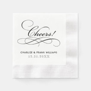 Cheers Black Calligraphy Custom Wedding Napkin