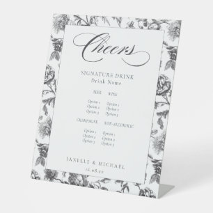 Cheers Black & White Antique Toil Wedding Bar Menu Pedestal Sign