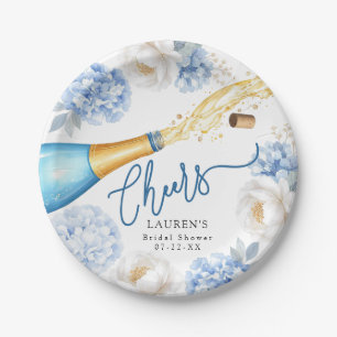 Cheers Blue Champagne Bridal Shower Paper Plate