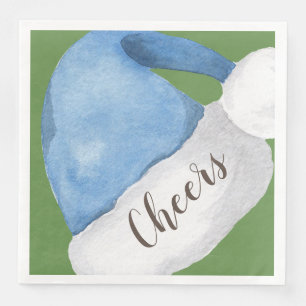 Cheers / Blue Santa Hat/ Christmas Design Napkin