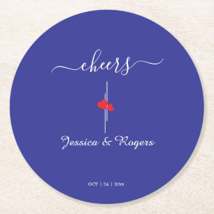 Cheers Blue Wedding Personalized Paper Coaster
