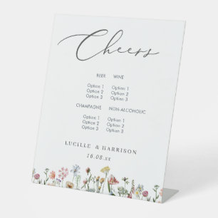Cheers Boho Colourful Wild Flowers Wedding Bar Men Pedestal Sign