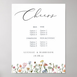 Cheers Boho Colourful Wild Flowers Wedding Bar Men Poster