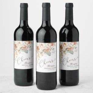 Cheers Boho Terracotta Yellow Bridal Shower Favour Wine Label