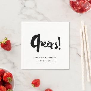 Cheers Bold Edgy Modern Black Brush Script Wedding Napkin