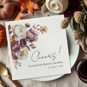 Cheers Burgundy Floral Fall Bridal Shower Napkins