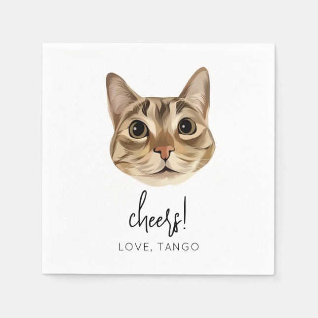 Cheers Cat Wedding Napkin Modern Customized (Front)