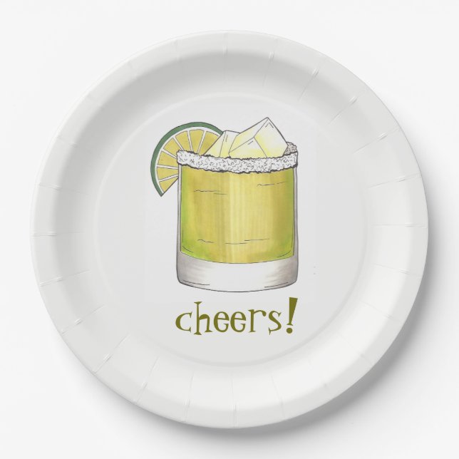 Cheers! Celebration Margarita Cocktail Party Decor Paper Plate (Front)