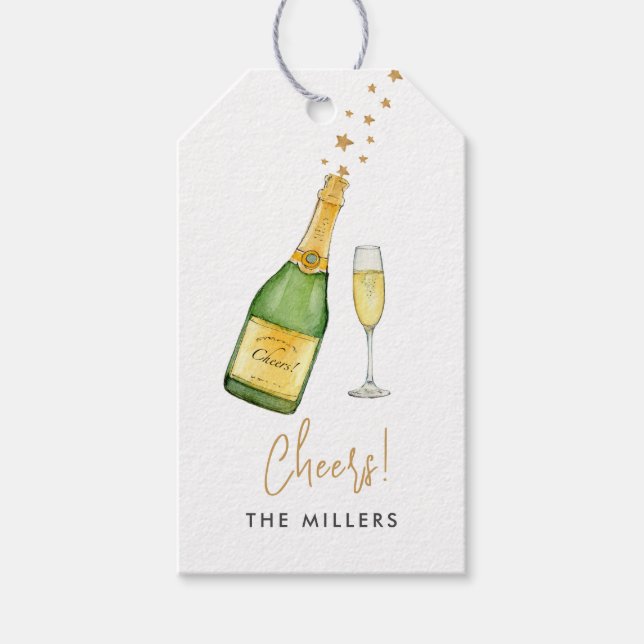 Cheers Champagne Bottle & Glass  Gift Tags (Front)
