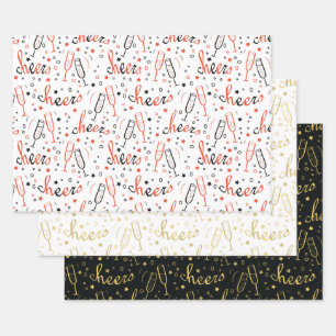 Cheers Champagne Christmas and New Year Wrapping Paper Sheet