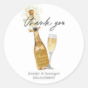 Cheers Champagne Engagement Thank you Classic Round Sticker