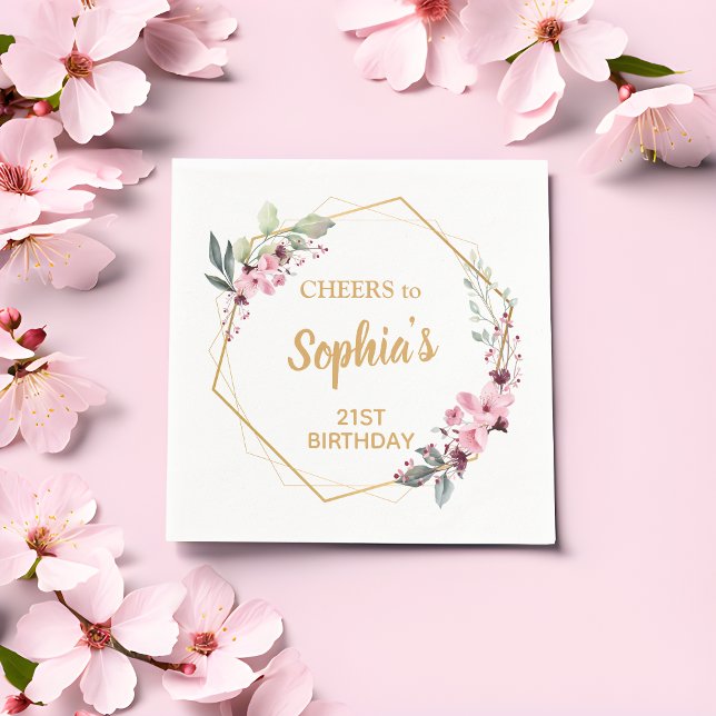 Cheers Cherry Blossom 21st Birthday Party Napkins (Gleaming Toasts, Memorable Moments! 🌸🥂)