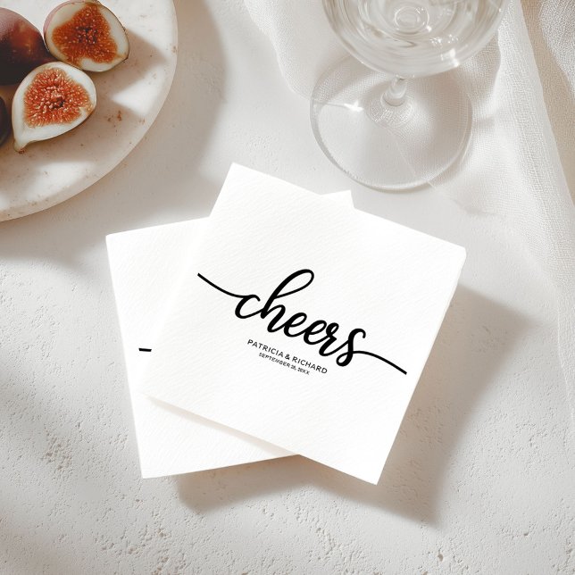 Cheers - Chic Black and White Calligraphy Wedding Napkin (Creator Uploaded)