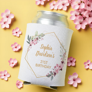 Cheers Chic Pink Sakura 21st Birthday Can Cooler