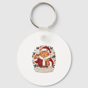 Cheers Christmas Orange Cat Santa Hat Drinks Ginge Keychain