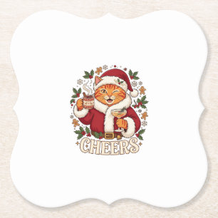 Cheers Christmas Orange Cat Santa Hat Drinks Ginge Paper Coaster