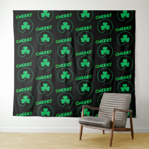 Cheers Clover Shamrock Ireland Irish Black & Green Tapestry