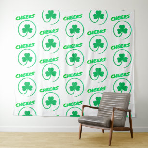 Cheers Clover Shamrock Irish Green St Patricks Day Tapestry