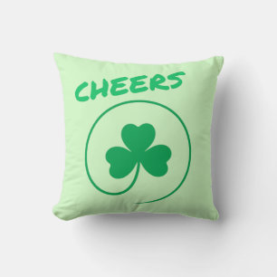 Cheers Clover Shamrock Irish Green St Patricks Day Throw Pillow