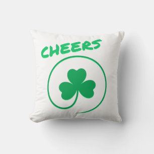 Cheers Clover Shamrock Irish Green St Patricks Day Throw Pillow