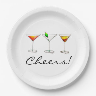 Cheers! Cocktails Martini Cosmo Manhattan Drinks Paper Plate