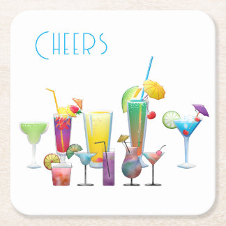 Cheers, Colourful Cocktails Fun  Square Paper Coaster