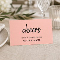 Cheers | Coral Pink Wedding Free Drink Token Card