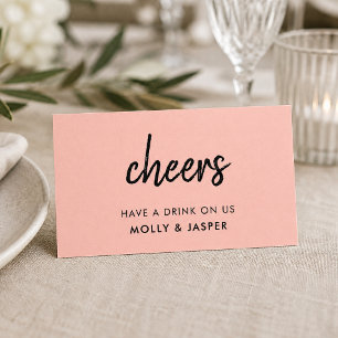 Cheers   Coral Pink Wedding Free Drink Token Card