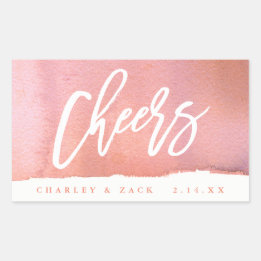 Cheers Coral Watercolor Mini Wine Champagne Label