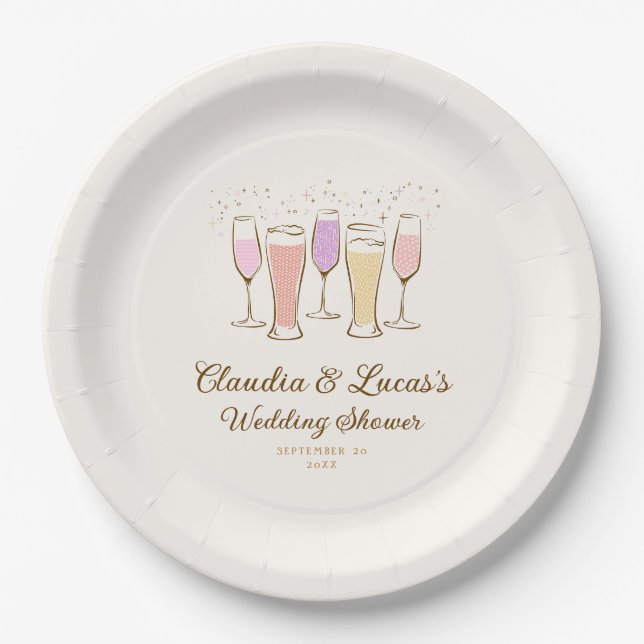 Cheers Couples Coed Wedding Shower Paper Plate (Front)