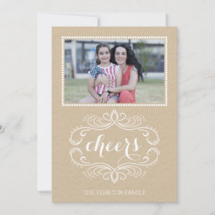 Cheers craft paper rustic Christmas flat photo Holiday Card