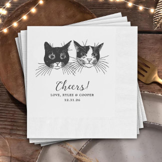 Cheers Custom Cat Drawn Cocktail Napkins Wedding