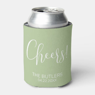 Cheers! Custom Sage Green Wedding Can Cooler