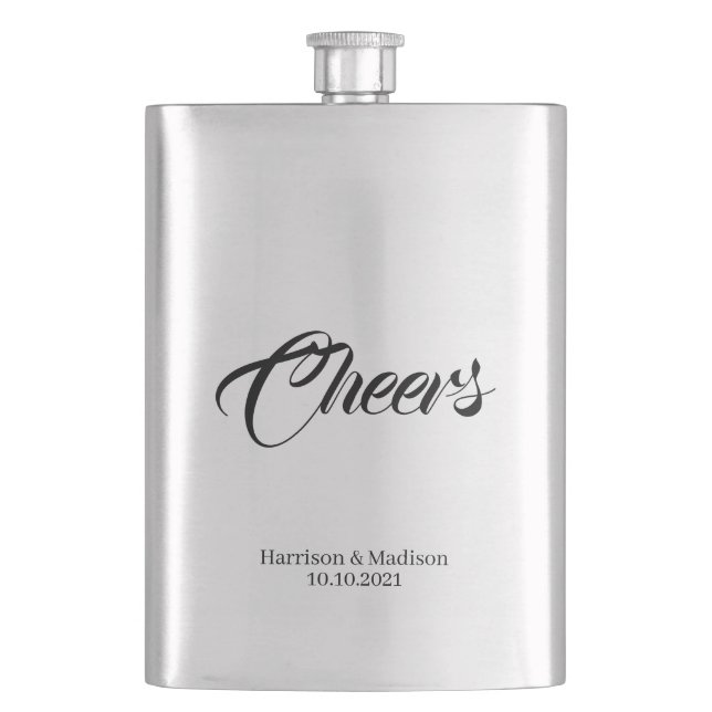 Cheers custom script elegant chic Wedding favours Hip Flask (Front)