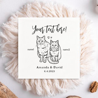 Cheers Cute 2 Cats Drawing Personalized Pet Napkin