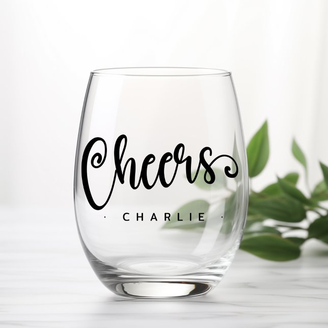 Cheers cute script custom name stemless wine glass (Cheers cute script custom name stemless wine glass)
