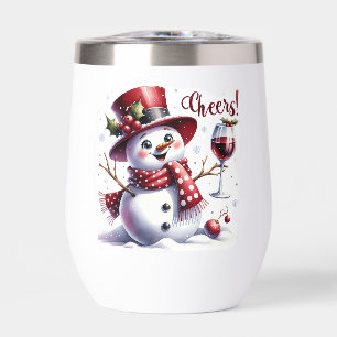 Cheers cute snowman drinking wine personalized 