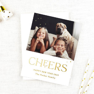 Cheers   Decorative Text Happy New Year Photo Foil Holiday Postcard