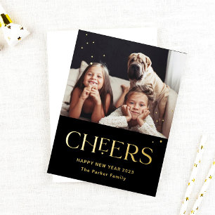 Cheers Decorative Text Happy New Year Photo Foil Holiday Postcard