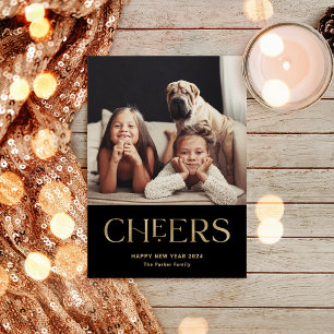 Cheers Decorative Text Happy New Year Two Photo Holiday Card