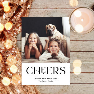 Cheers   Decorative Text Happy New Year Two Photo Holiday Card